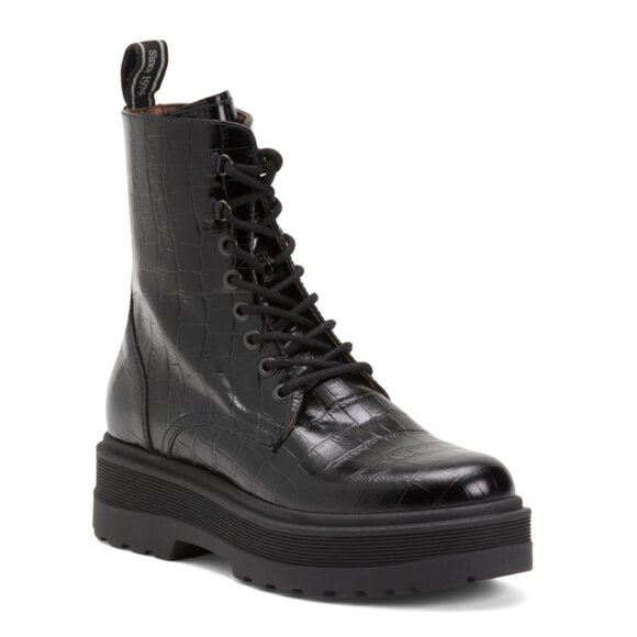 NEROGIARDINI Black Made In Italy Patent Leather Platform Combat Boots - Picture 1 of 2